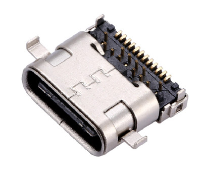 USB连接器TYPE-C24P母头沉板1.4前插后贴两脚插24Pin充电双壳母座
